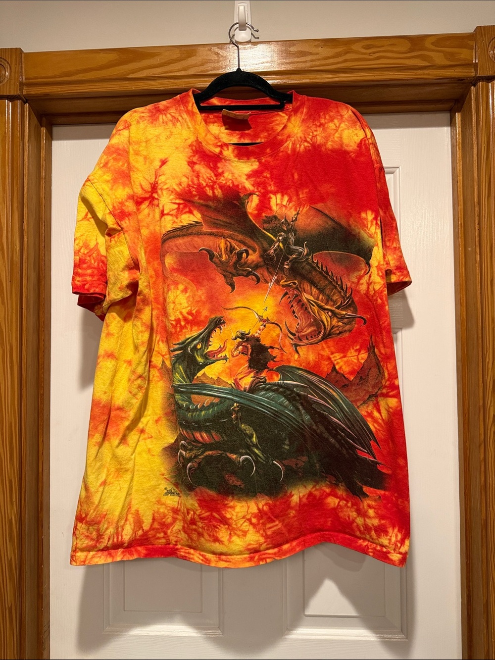 The Mountain Red & Yellow Tie-Dye Dragon Battle Graphic Tee